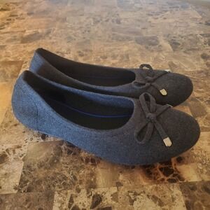 Frank Mully sz 10 charcoal knit ballet flat shoe bow comfort office career basic